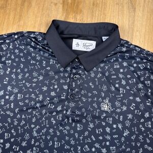 Original Penguin Munsingwear Short Sleeve Golf Polo Shirt Men's XL Black Print